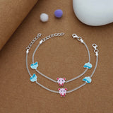 Teddy & Butterfly Charm 925 Silver Kids Anklet (3-5 Yrs)