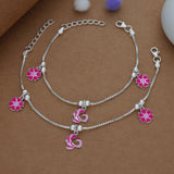 Tiny Flower with Peacock Silver Anklet(3-5 Yrs)