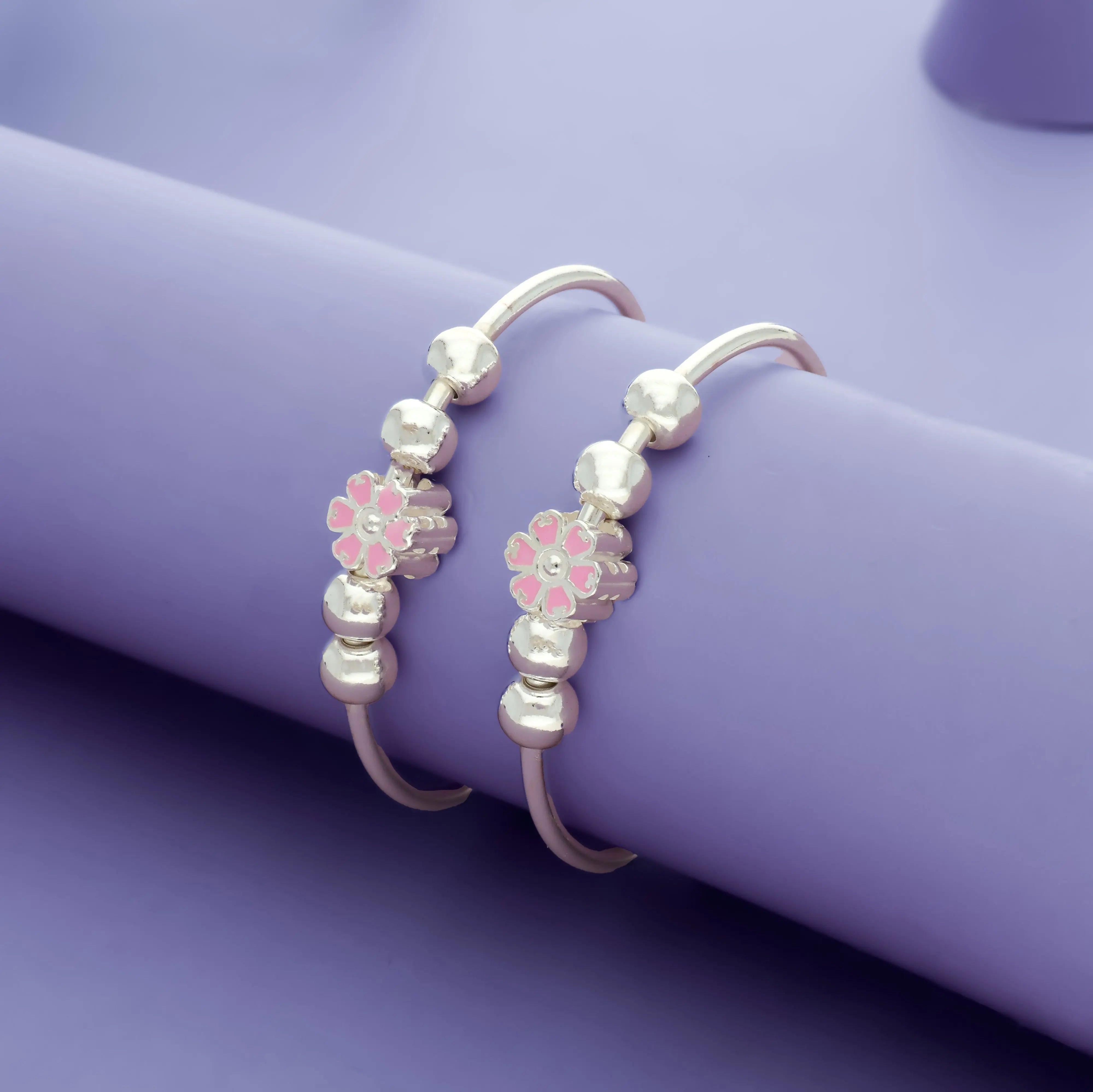 Tiny Peony 925 Sterling Silver Adjustable Kid Bangles