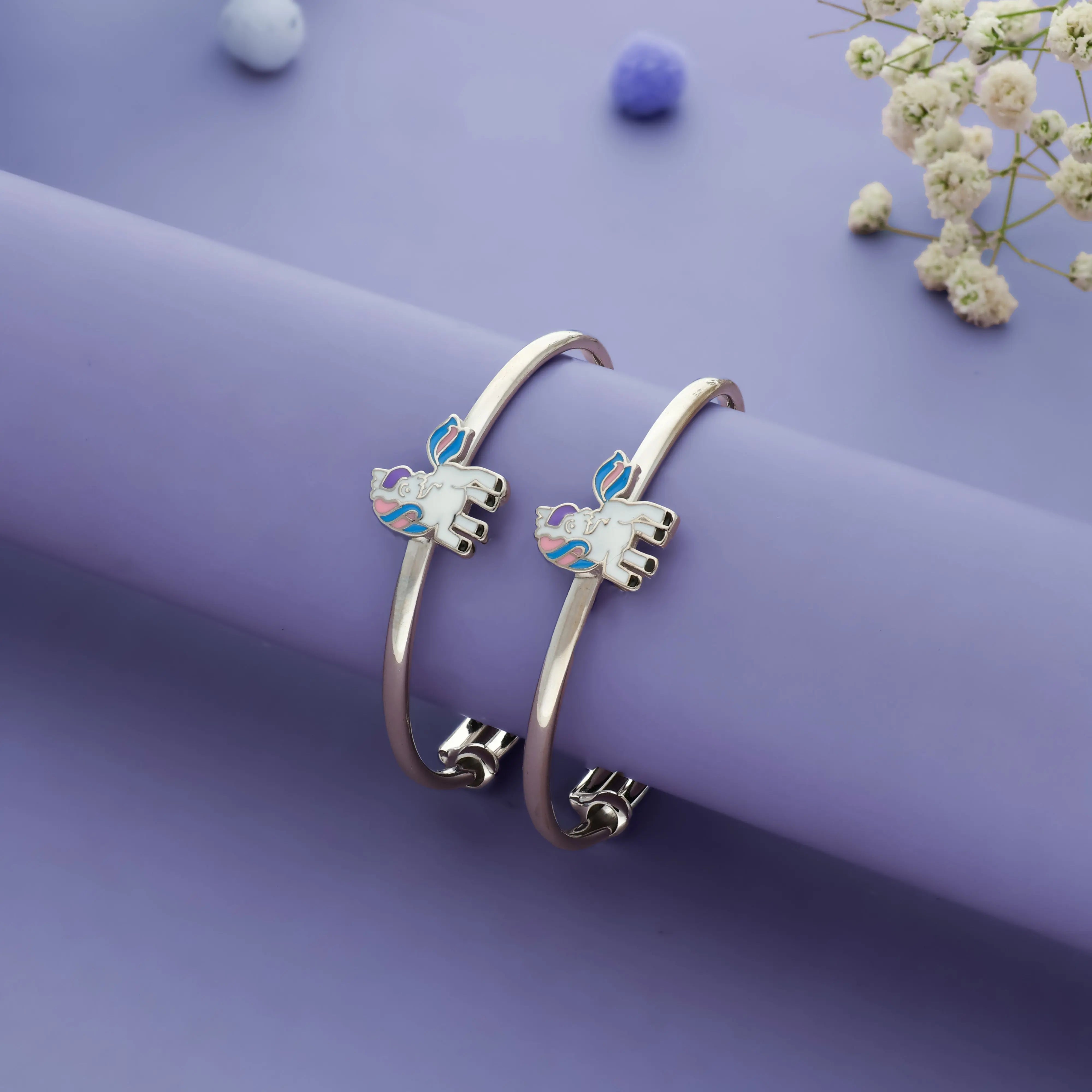 Unicorn Cartoon Adjustable 925 Silver Kid Bangles (0-5 Yrs)