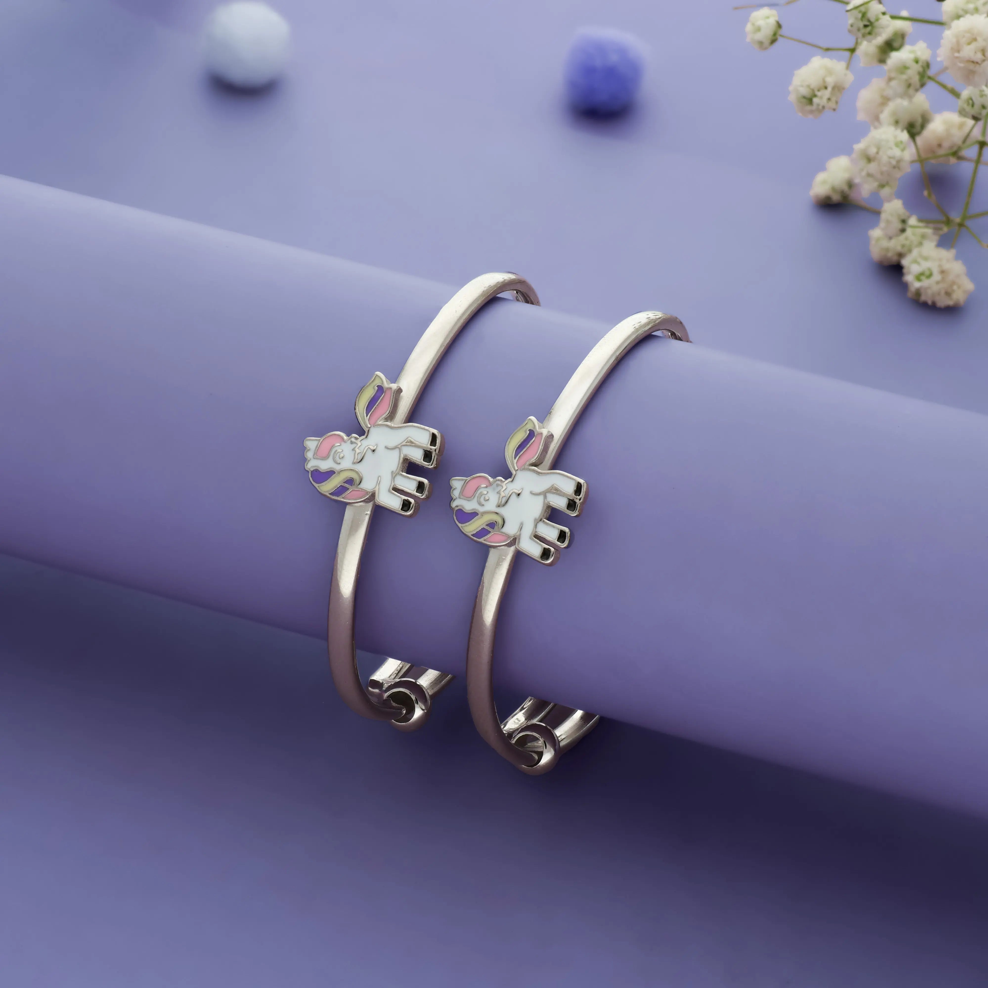 Unicorn Cartoon Adjustable 925 Silver Kid Bangles (0-5 Yrs)