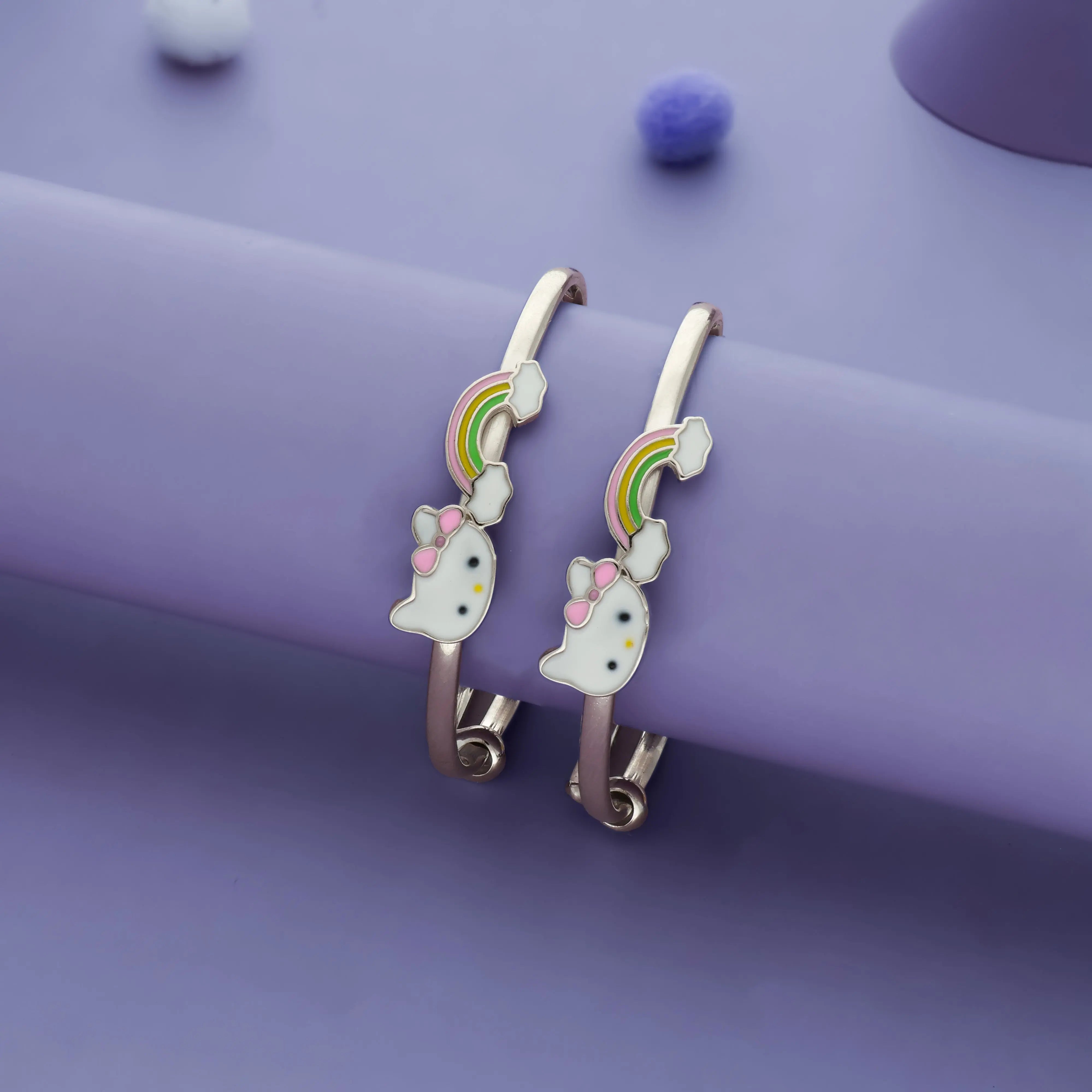 Rainbow Kitty 925 Silver Kid Bangles (0-5 Yrs)
