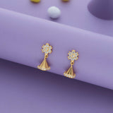White Stone Floral Charm 925 Gold Polish Silver Kid Drop Earring(6+ Yrs)