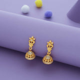White Stone Royal Flower Gold Polish 925 Silver Jhumka