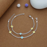 Yellow & Blue Flower Charm 925 Silver Kid Anklet (3-5 Yrs)