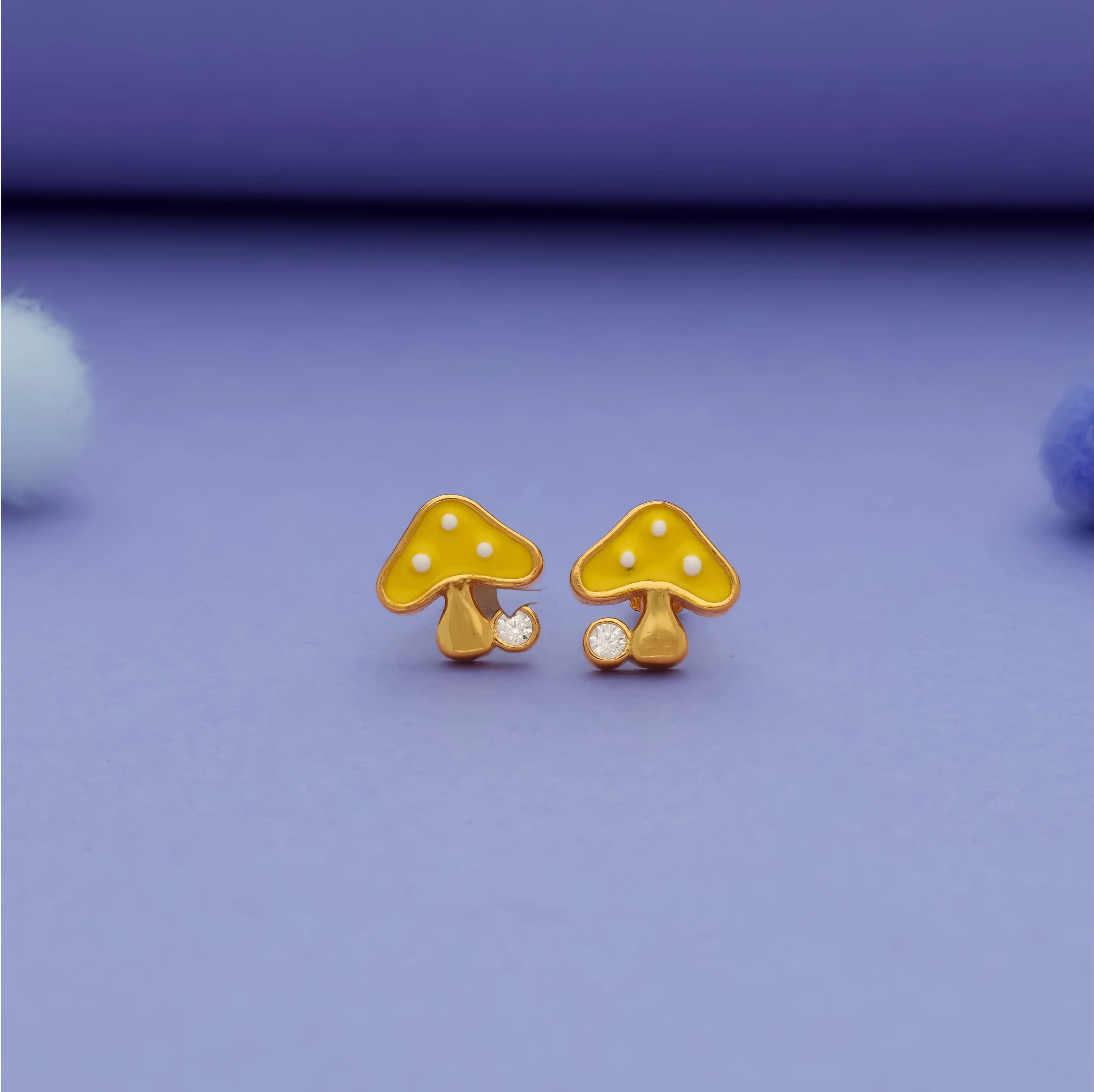 Yellow Mushroom 925 Sterling Silver Kids Stud (3+ Yrs)
