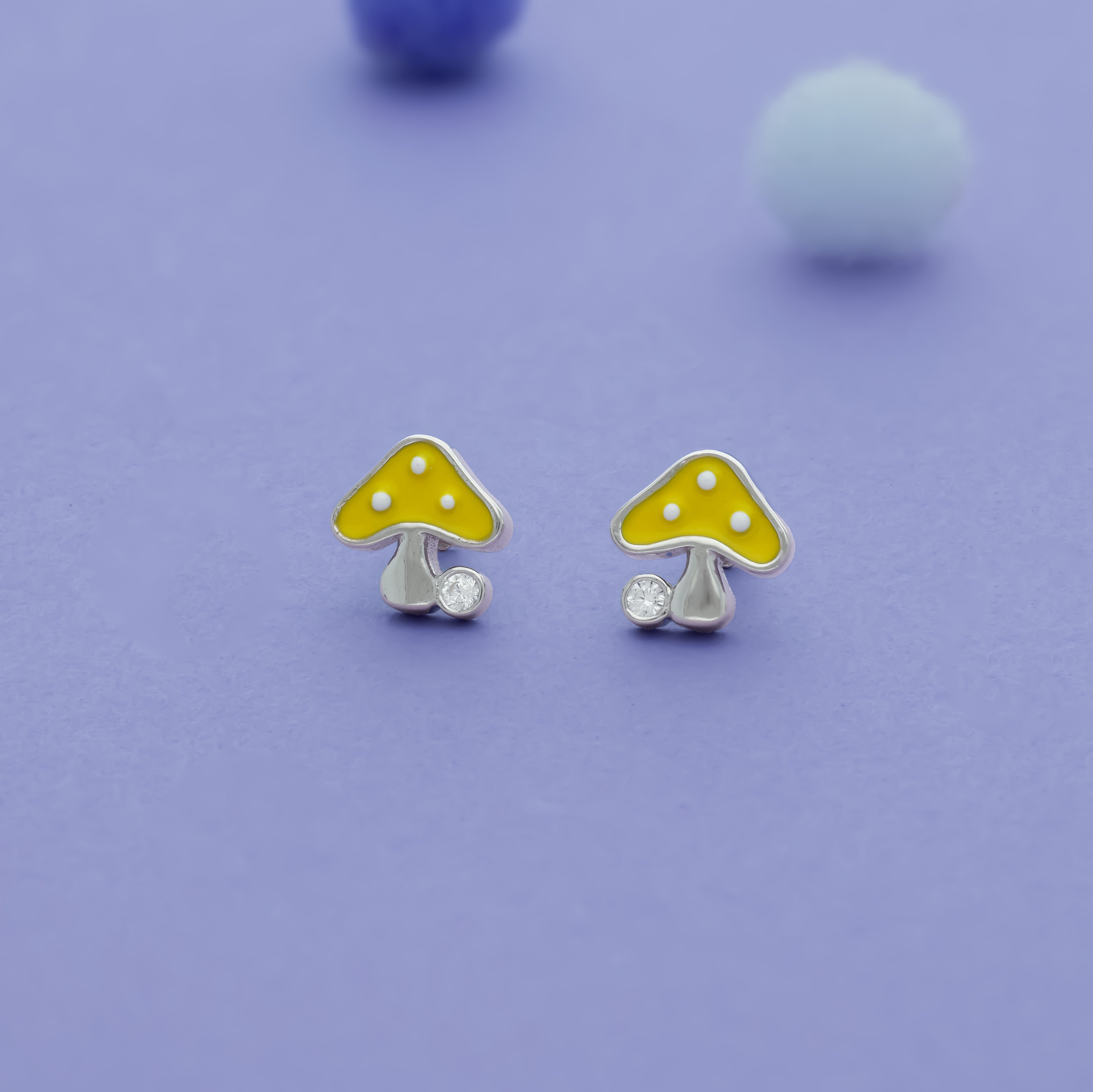Yellow Mushroom 925 Sterling Silver Kids Stud (3+ Yrs)