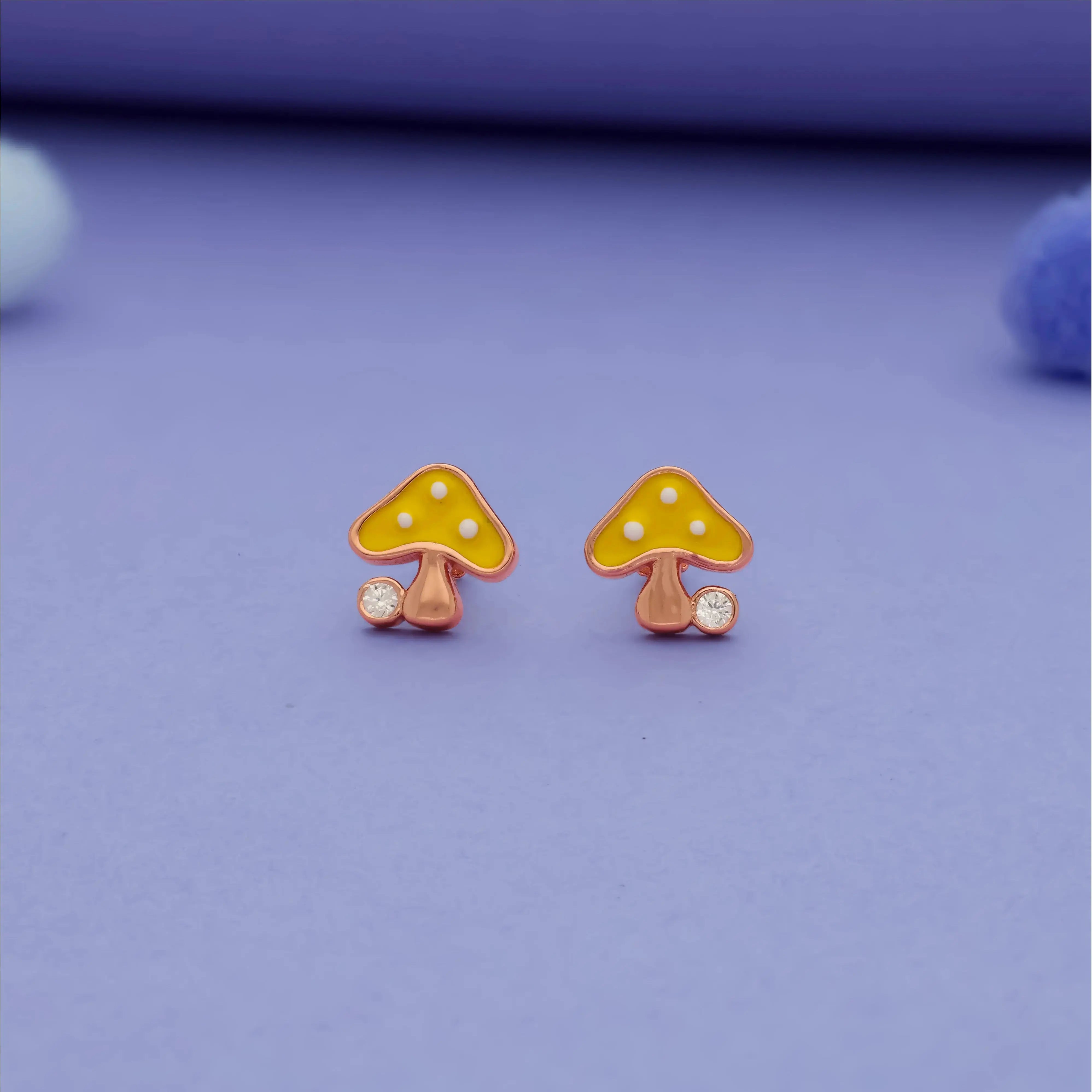 Yellow Mushroom 925 Sterling Silver Kids Stud (3+ Yrs)