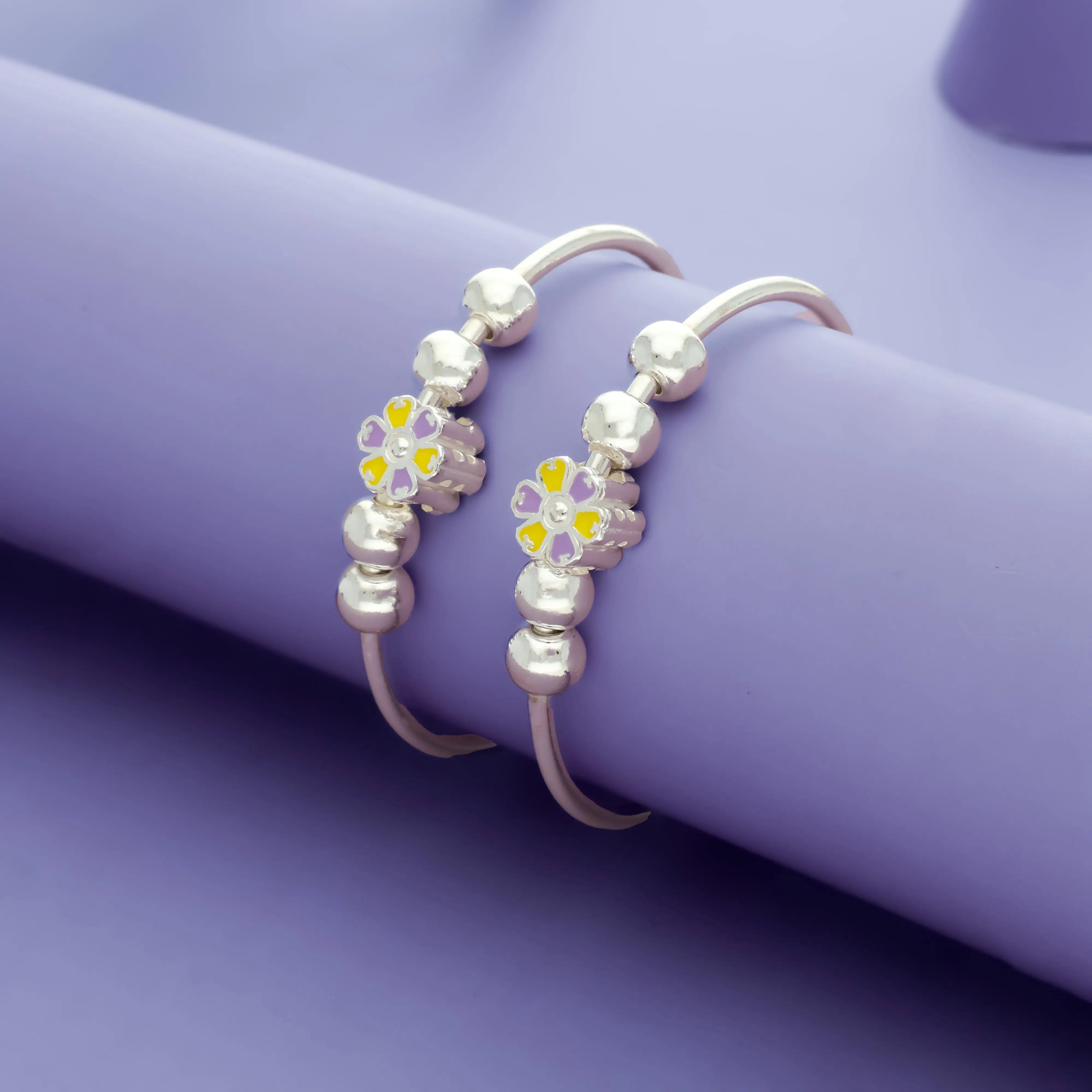 Yellow Flower Charm 925 Silver Kid Bangles