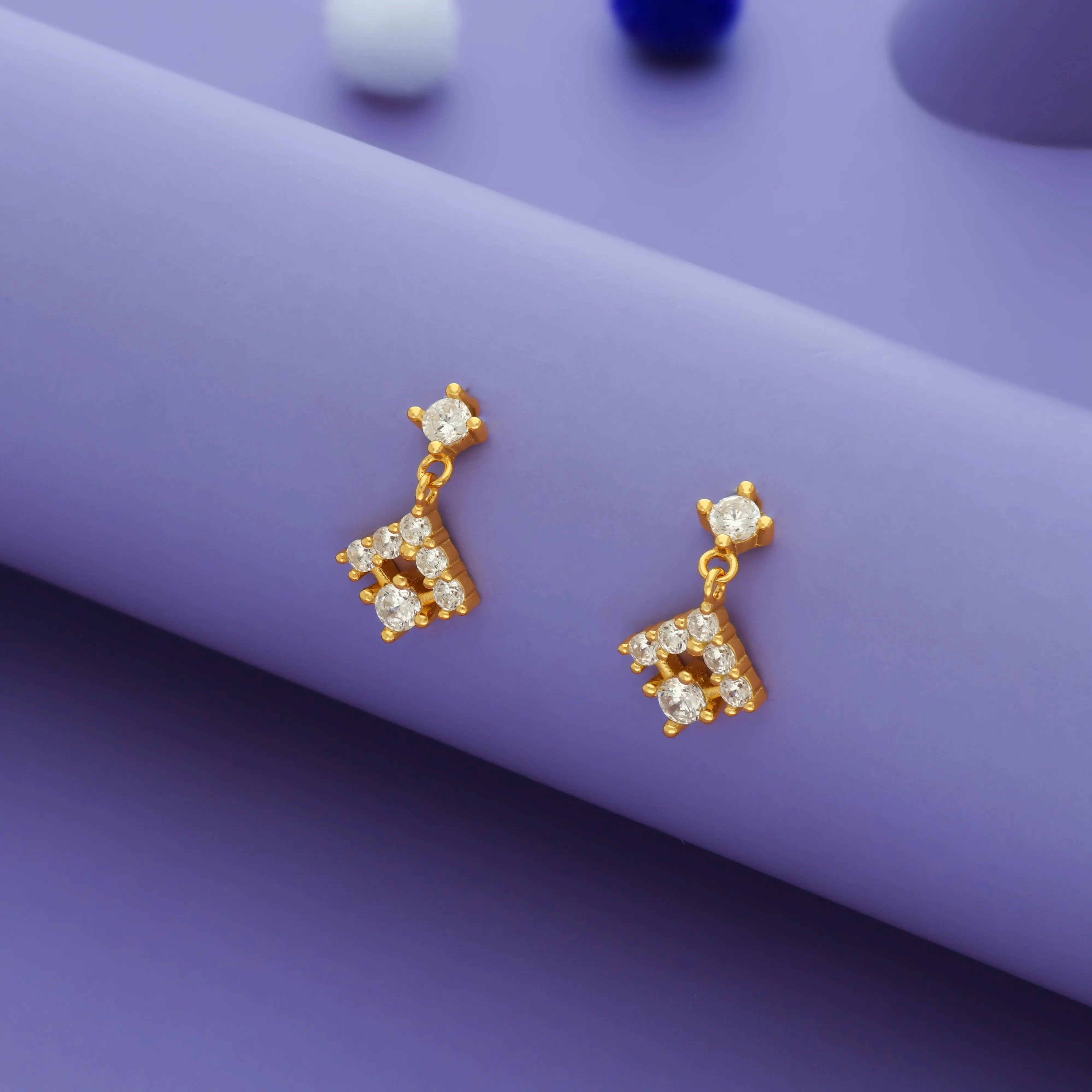 925 Sterling Silver Square CZ Drop Earrings