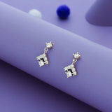 925 Sterling Silver Square CZ Drop Earrings