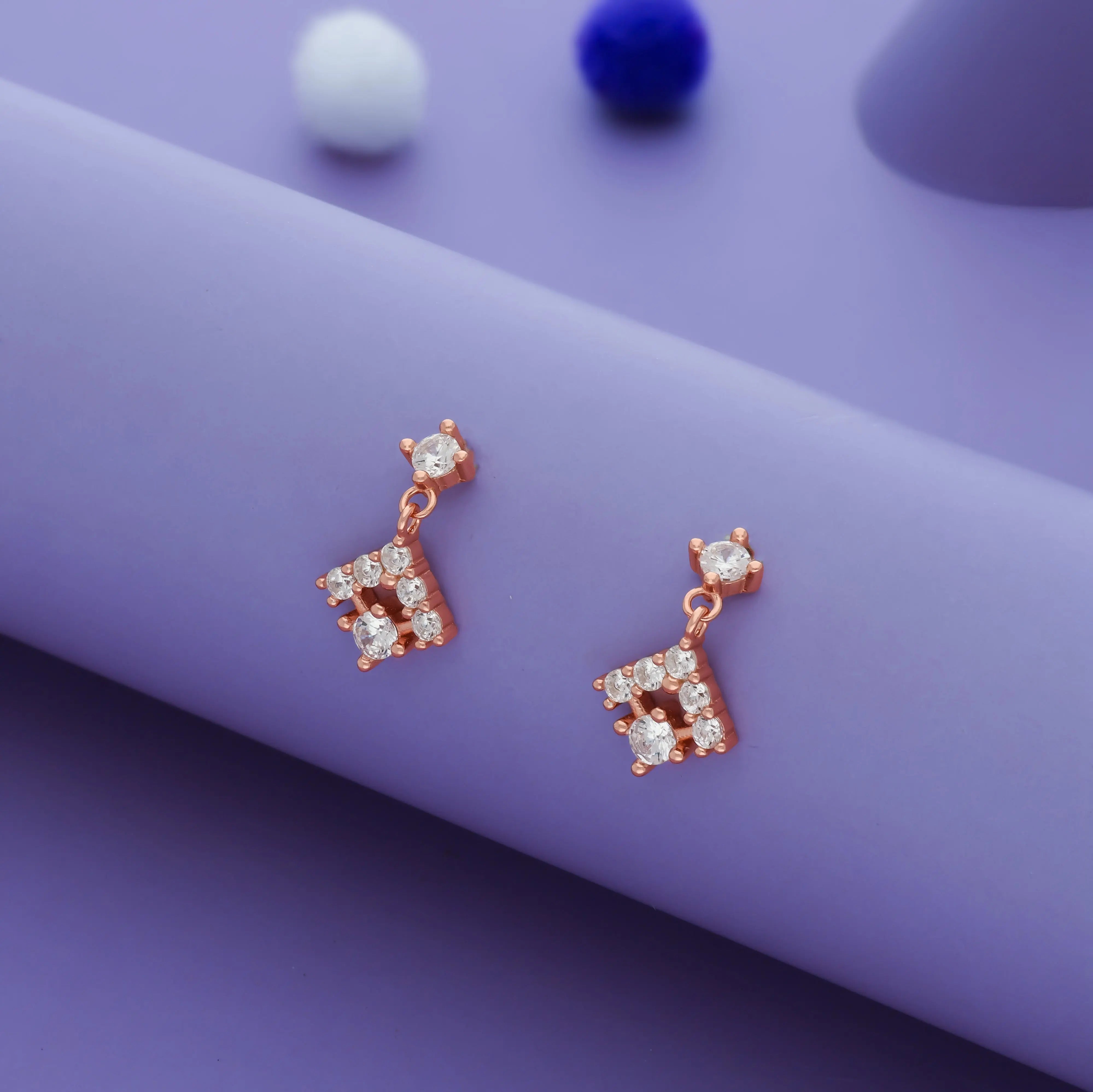925 Sterling Silver Square CZ Drop Earrings