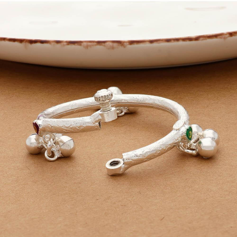 Red And Green Hearts Classic Silver Anklet For Baby Girl with