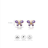 925 Silver Gold Polish Purple Butterfly Stud Earrings