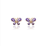 925 Silver Gold Polish Purple Butterfly Stud Earrings