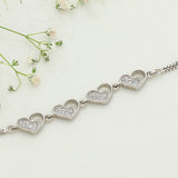 Half Stone Heart Silver Chain Bracelet for Women & Teen