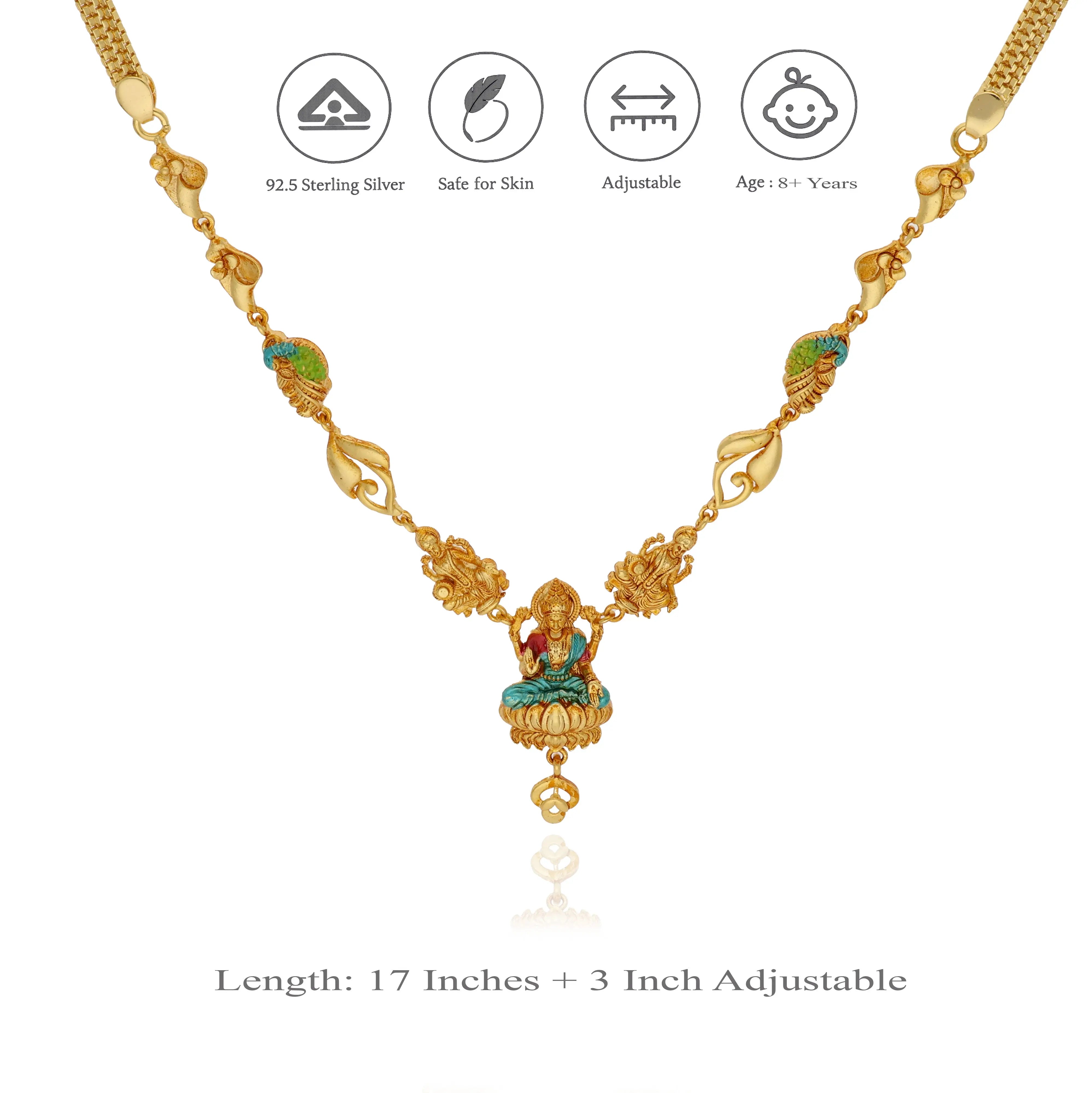 Divine Lakshmi 925 Sterling Silver Temple Necklace