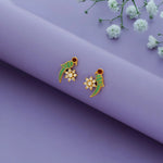 925 Silver Green Parrot Floral Stud Earrings