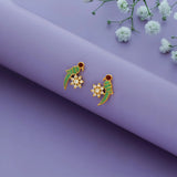 925 Silver Green Parrot Floral Stud Earrings