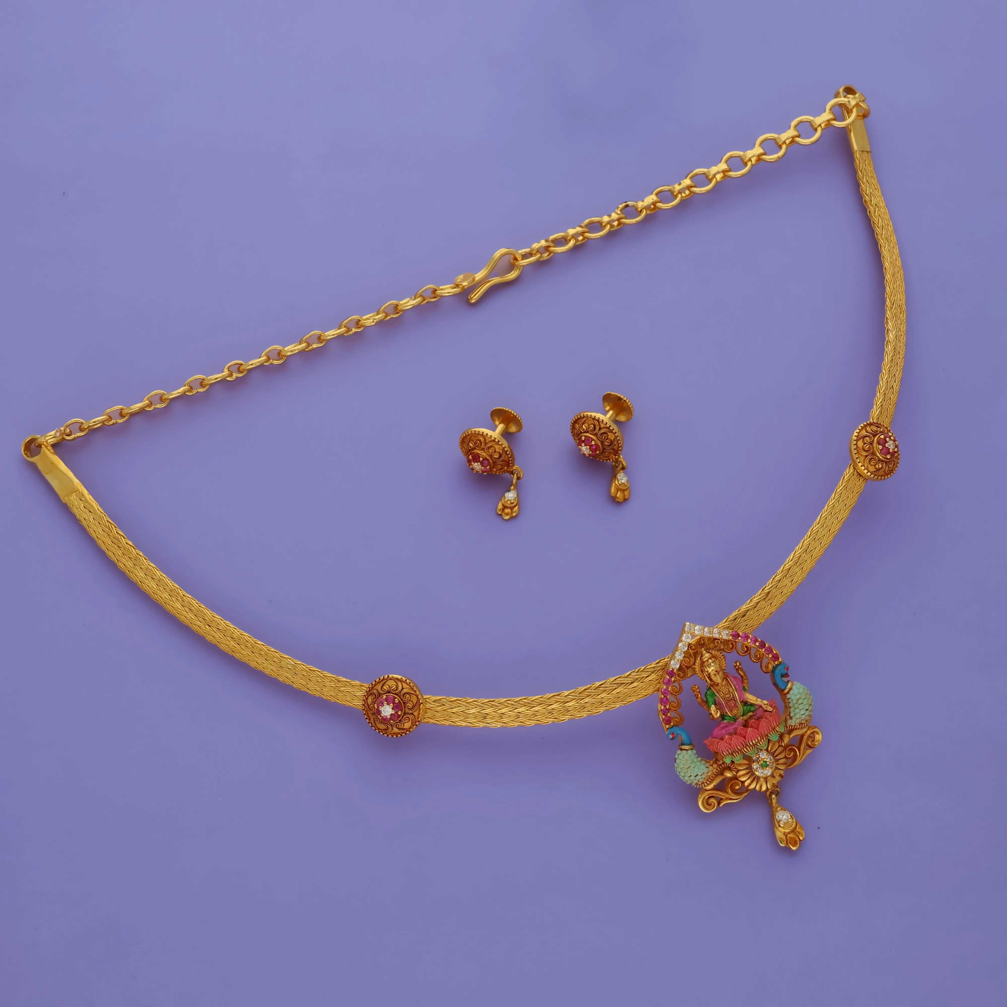 Sri Lakshmi Antique 925 Sterling Silver Temple Jewellery Set