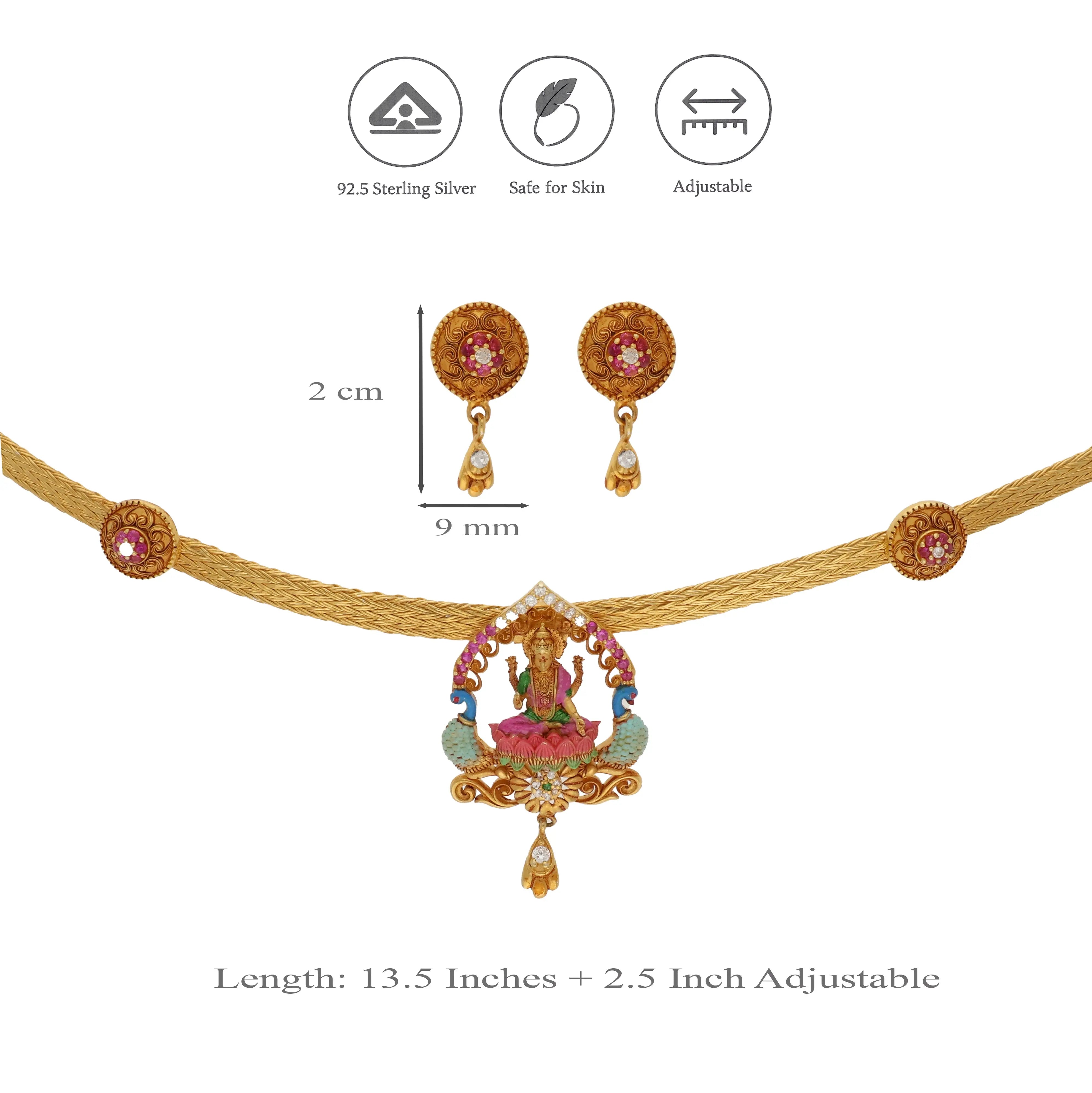 Sri Lakshmi Antique 925 Sterling Silver Temple Jewellery Set