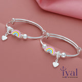 Rainbow Heart Charm Silver Bangle for Kids(Pair)