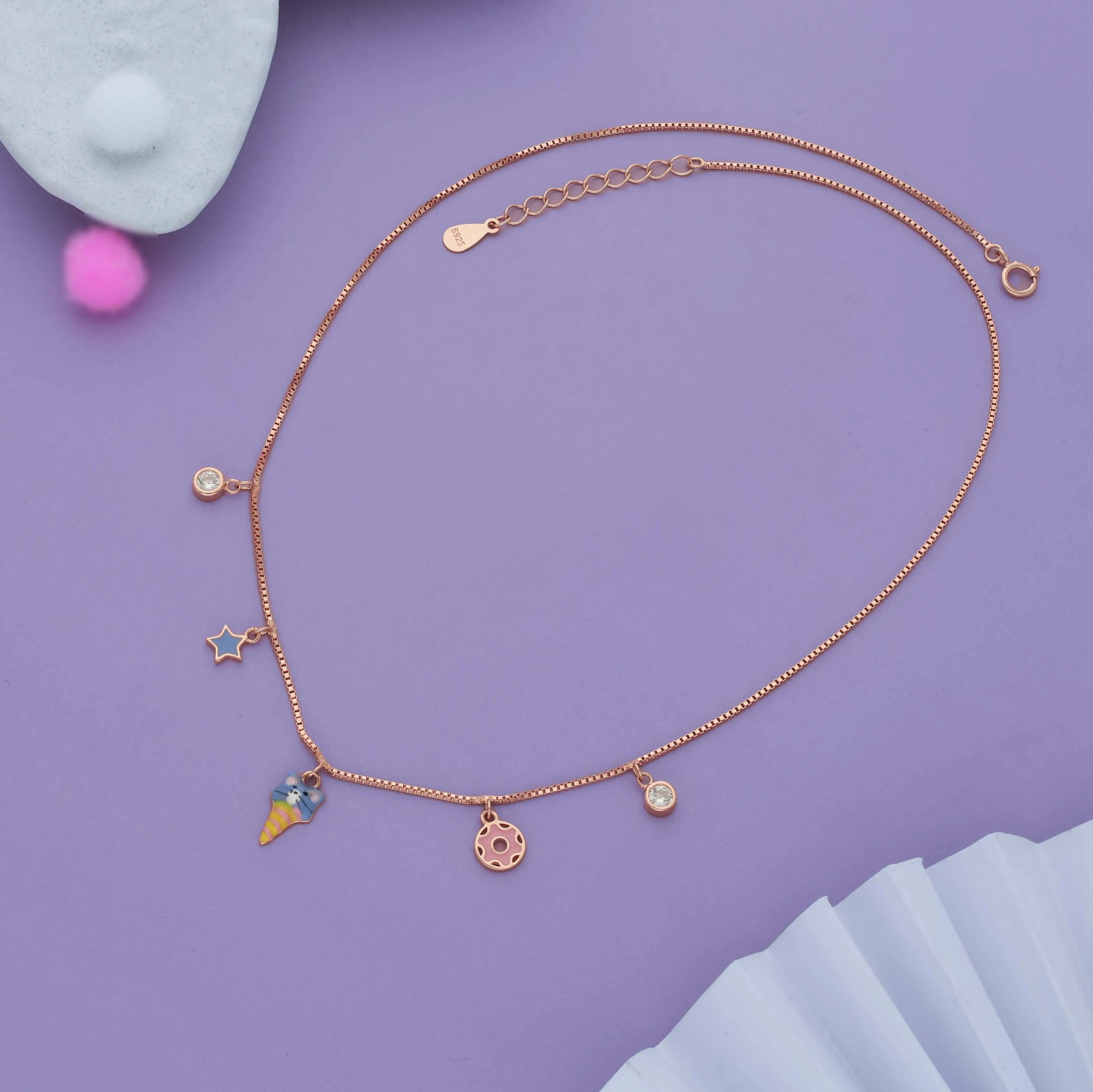 Little Meow Star Rose Gold Polish 925 Silver Pendant (3+ Yrs)
