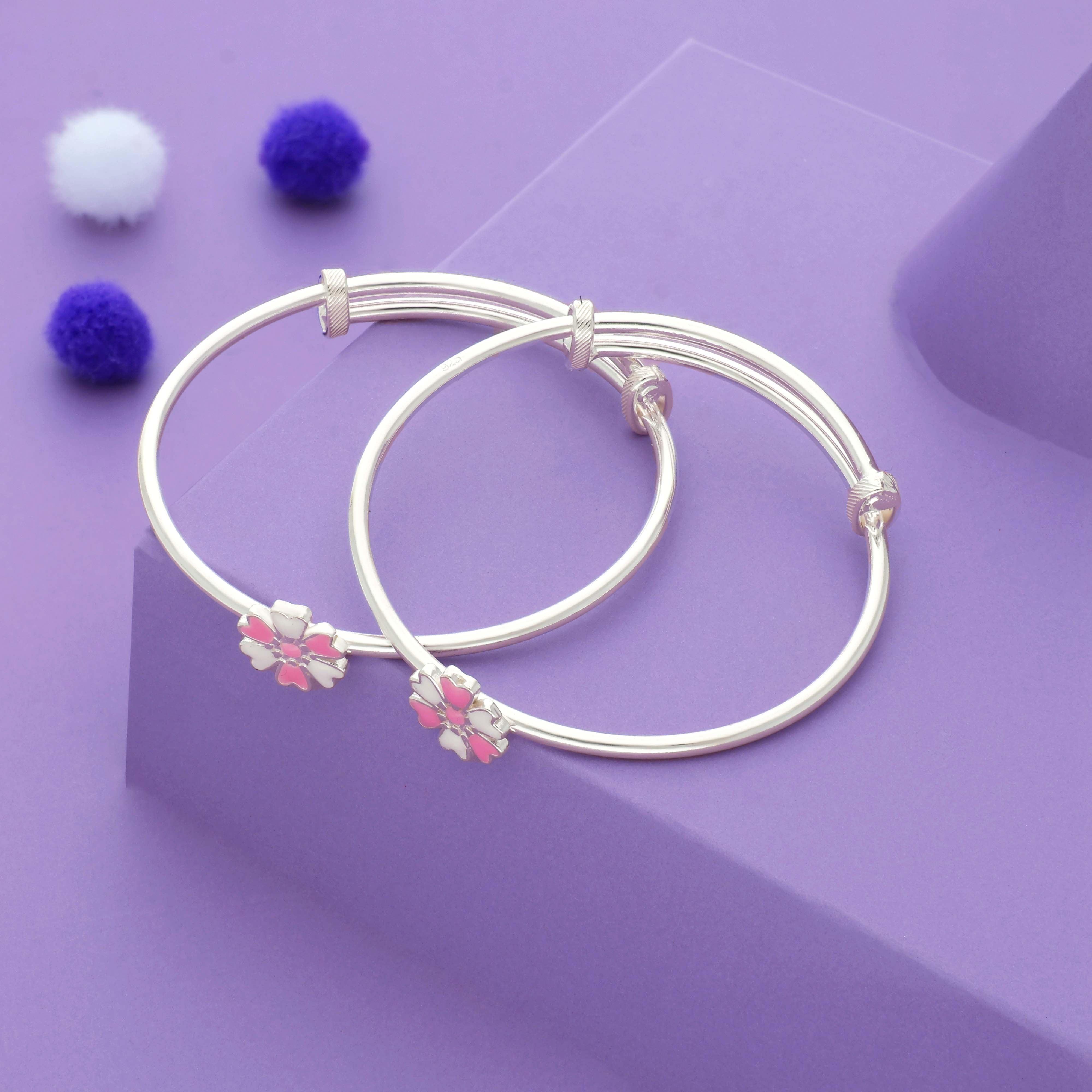 SweetFlutter 925 Silver Kid Bangles (0-5 Yrs)