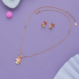 Magical Unicorn Charm Rose Gold Polish 925 Silver Kids Pendant With Studs(3+ Years)