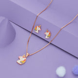 Magical Unicorn Charm Rose Gold Polish 925 Silver Kids Pendant With Studs(3+ Years)
