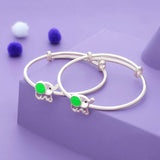 Green Elephant 925 Silver Kid Bangles (0-5 Yrs)