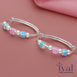 Multi Flower Silver Bangle for Kids(Pair)