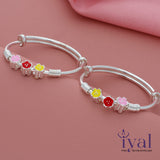 Flower Statement Silver Bangle for Kids(Pair)