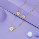 Cute Flower Gold Polish 925 Silver Kids Chain Pendant With Studs (3+ Years)