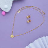 Cute Flower Gold Polish 925 Silver Kids Chain Pendant With Studs (3+ Years)