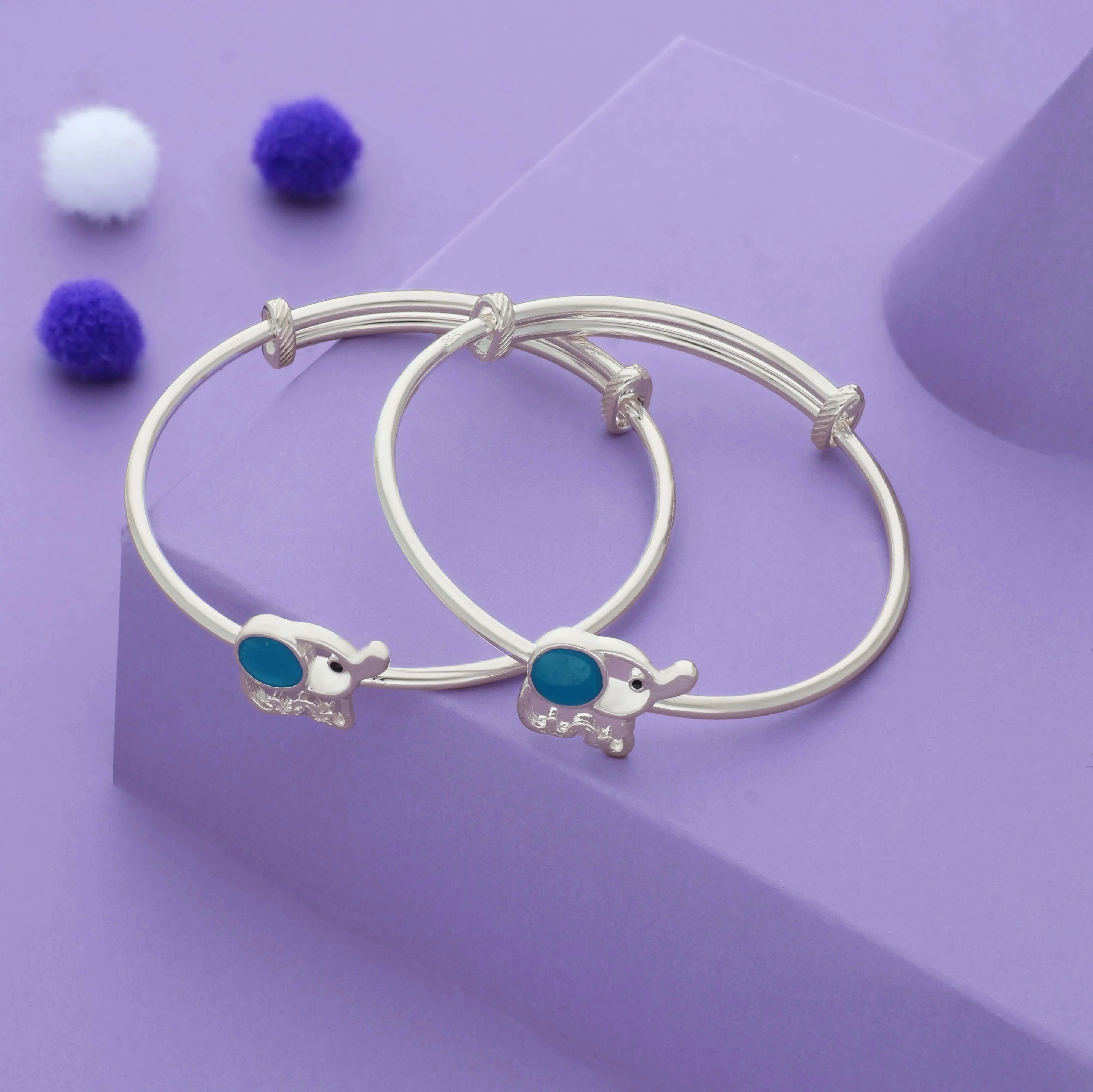 Charm Elephant 925 Silver Kid Bangles (0-5 Yrs)