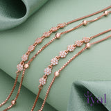 Glittering Zircon Rose Gold Polish Double Layer Silver Anklet