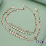 Glittering Zircon Rose Gold Polish Double Layer Silver Anklet