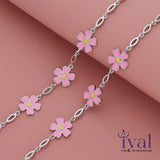 Alluring Pink Flower Silver Anklet for Kids(5+ Years)