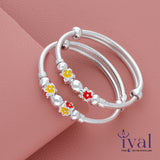 Vivid Red Yellow Flower Silver Kid Bangle(0 - 1Yr)