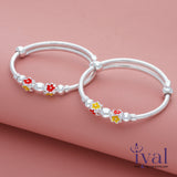 Vivid Red Yellow Flower Silver Kid Bangle(0 - 1Yr)