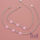 Alluring Pink Flower Silver Anklet for Kids(5+ Years)