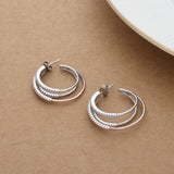Dazzling Three Layer Silver Hoop Earrings for Women