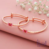 Pinkish Red Butterfly 18K Rose Gold Polish Silver Kid Bangle(0 - 6Yrs)
