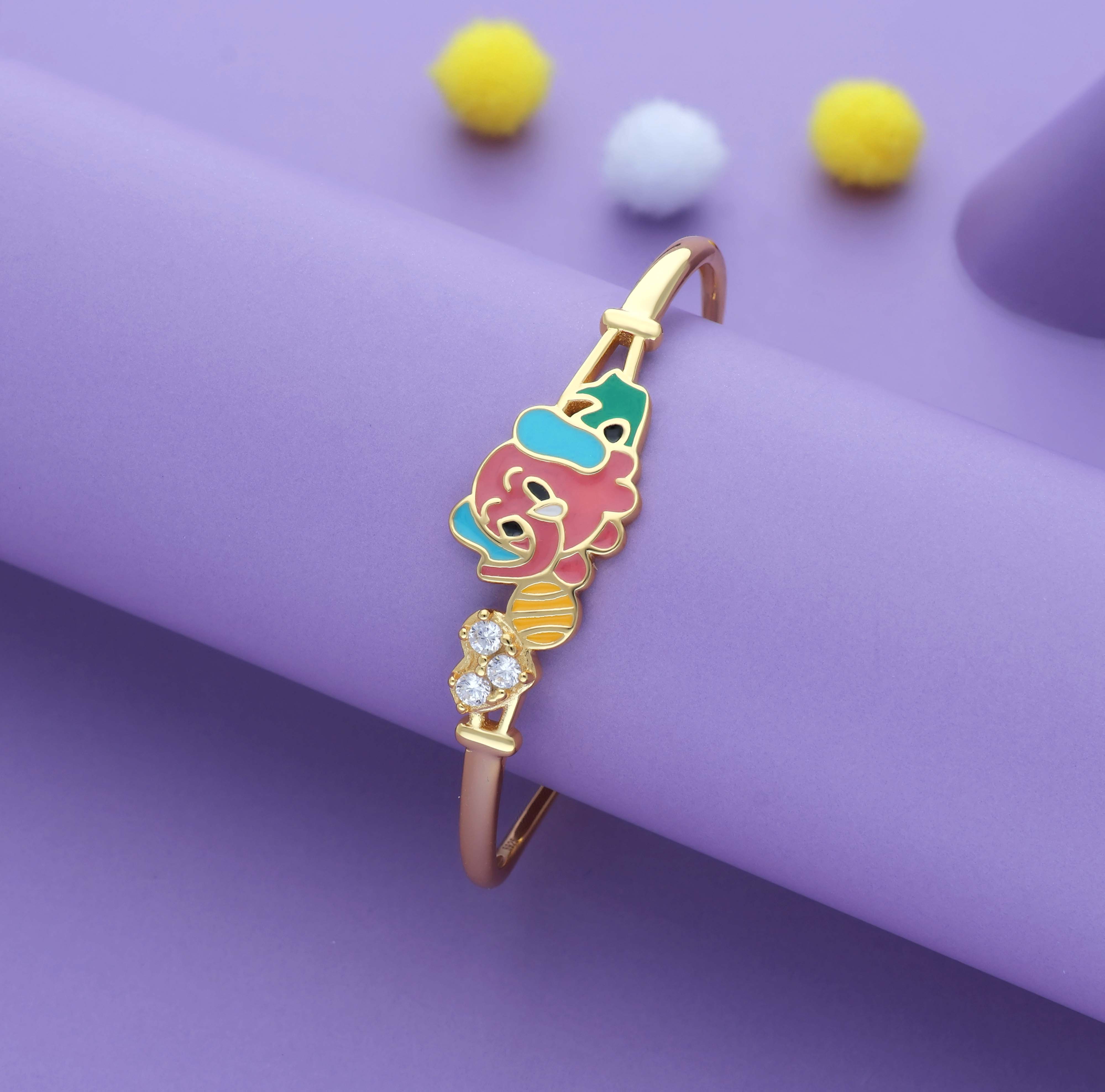 Elephant Heart Charm 18k Gold Polish Silver Kid Bangle (0-5 Yrs)