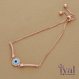 Delightful Evil Eye Rose Gold Polish Silver Bracelet