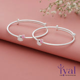 Cute White Bunny Adjustable Silver Kid Bangle for Boys(0 - 5Yr)