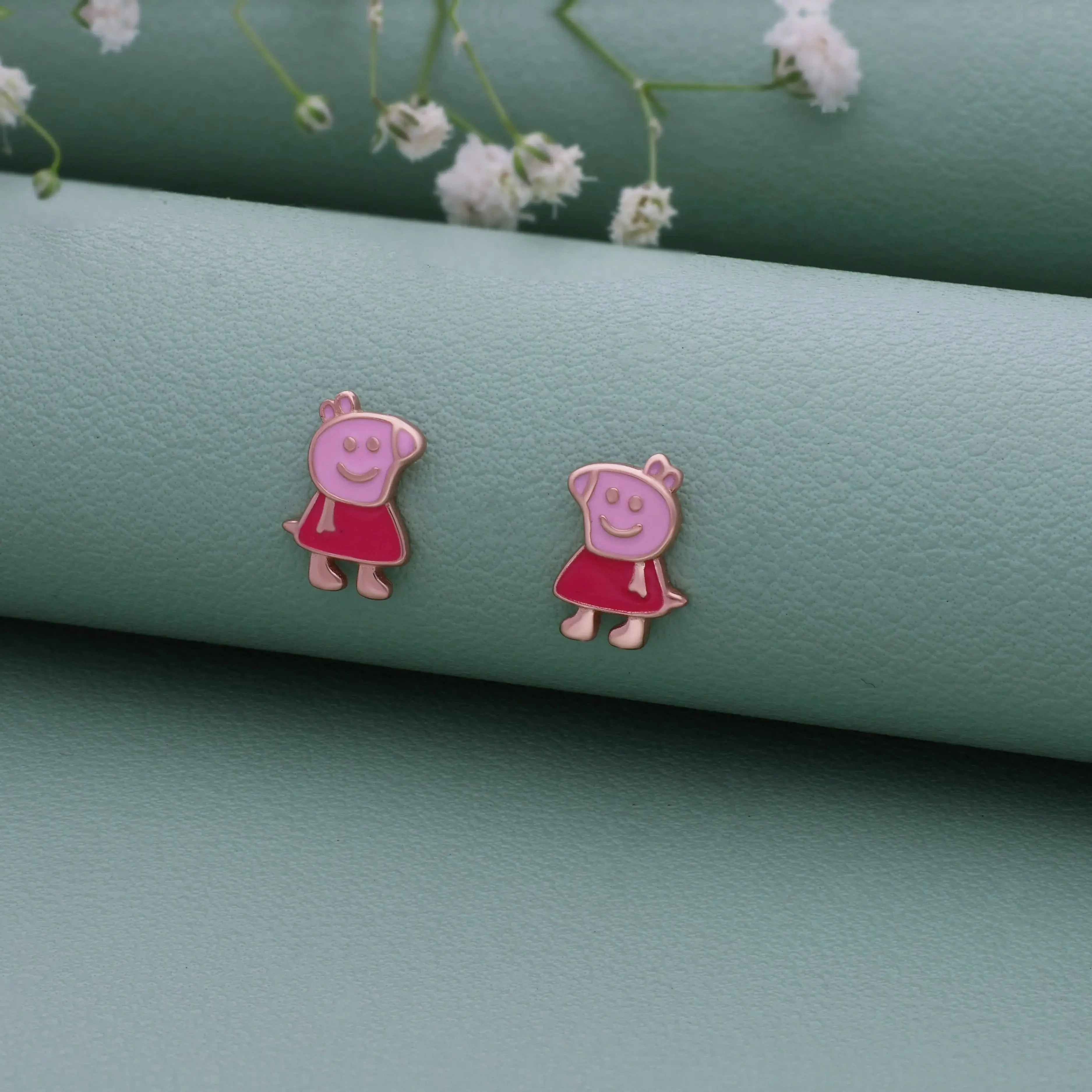 925 Sterling Silver Peppa Pig Studs for Kids (3+ Yrs)
