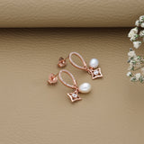 Dangling Sparkle Pearl Drops Rose Gold Polish Silver Earring for Women & Teens