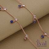 Adorable Evil Eye Charm Rose Gold Polish Silver Anklet